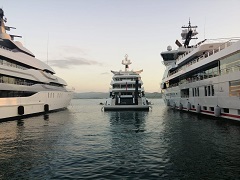 Montenegro Destinations Yacht leaving berthing in PortoNovi marina in Kumbor, Herceg Novi, after yacht services - duty free fuel.